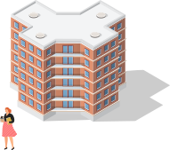 建物と女性